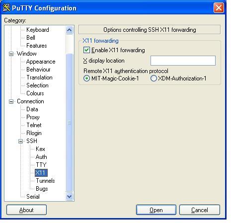 PuTTY:  Enable X11 Forwarding
